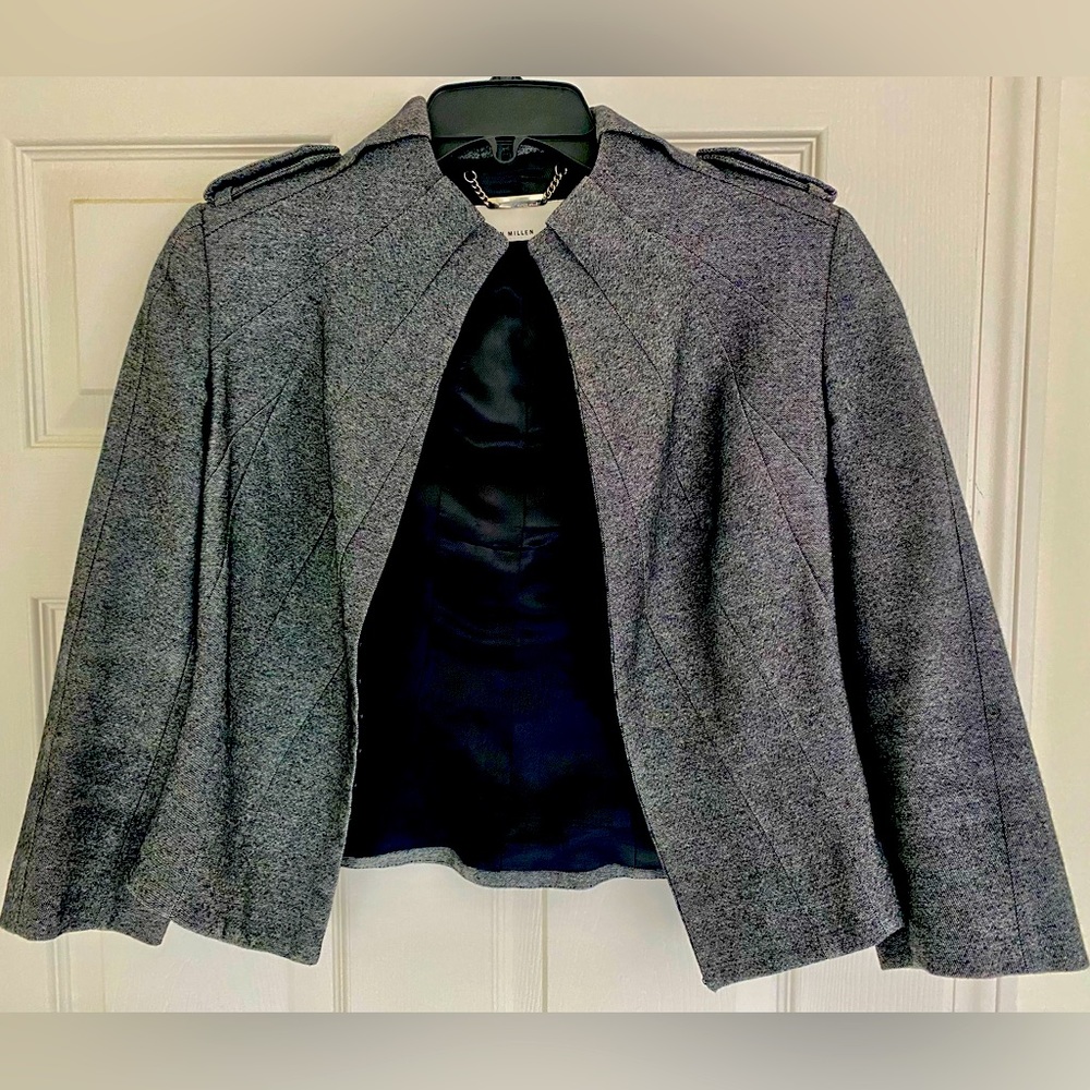 Karen Millen grey wool blend cropped blazer UK10, fits like US4. Worn twice EUC.